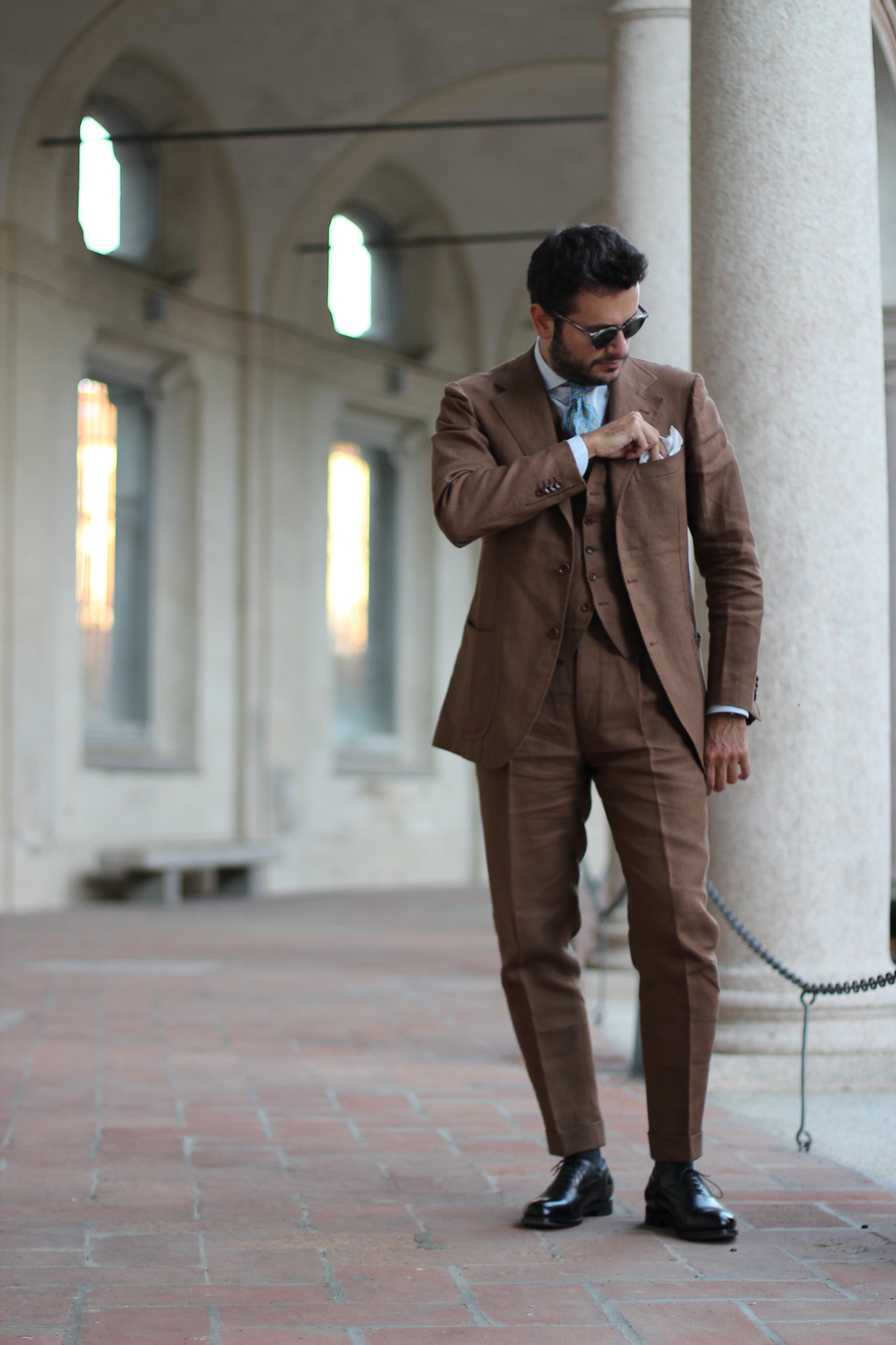Dalcuore Three-piece Suit Tobacco coloured Will Bill Irish linen