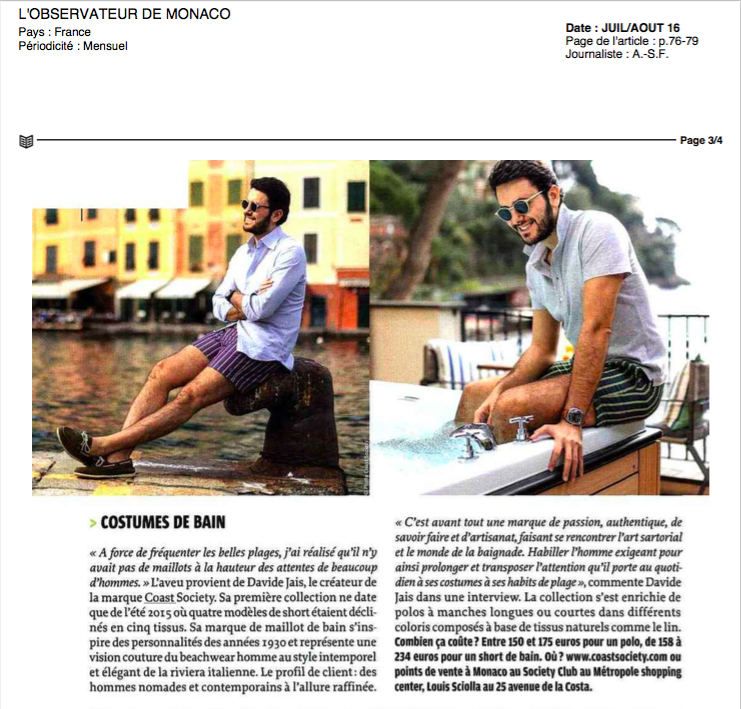 L'Observateur de Monaco The highest expression of sartorial swimwear